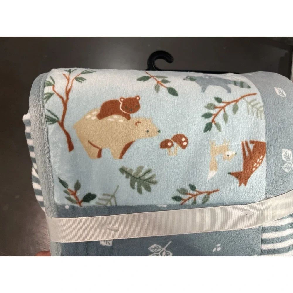 Modern Moments By Gerber Baby Blanket Blue Woodland Bear Plush Blanket